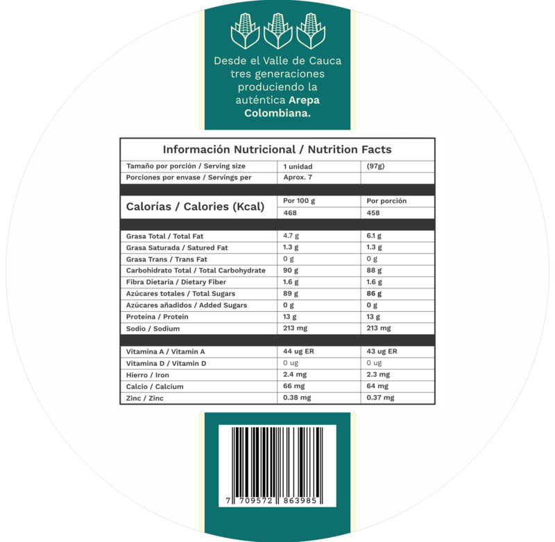 Imagen de la etiqueta con la tabla de información nutricional del empaque de Rellena Pequeñas (Rellena Pequeñas — 7 unidades, 680 g)