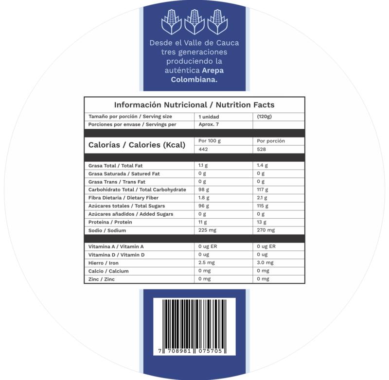 Imagen de la etiqueta con la tabla de información nutricional del empaque de Tradicionales (Tradicionales — 7 unidades, 890 g)